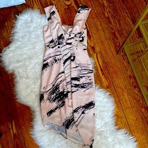 Blush pink and black asymmetrical dress